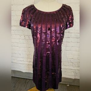 Mango Sequin Stripe Mini Dress | Purple | Size 2 | EUC